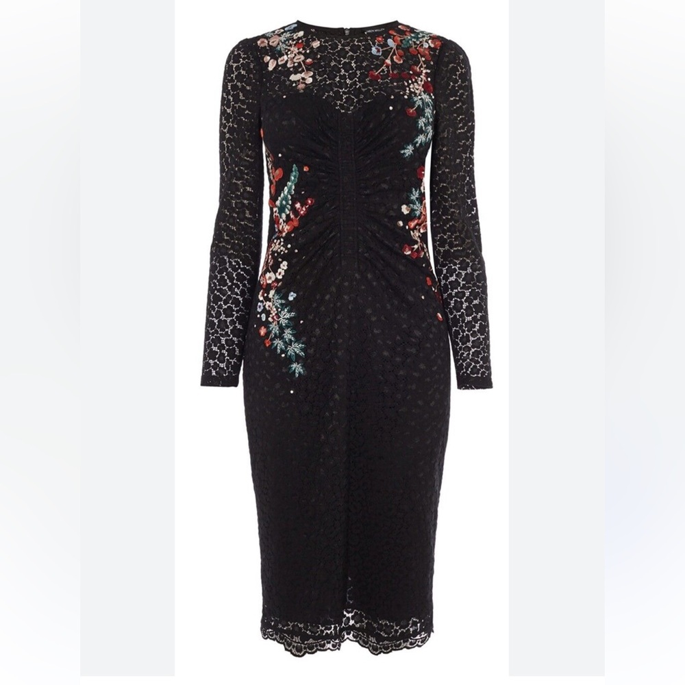 Keren Millen Japanese Floral Embroidered black lace pencil dress